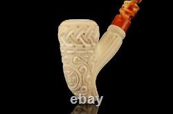 Deep carving Pickaxe Pipe By EGE Block MEERSCHAUM-NEW-HAND CARVED W Case#314