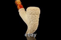 Deep carving Pickaxe Pipe By EGE Block MEERSCHAUM-NEW-HAND CARVED W Case#314