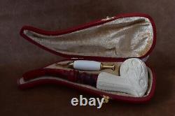 Deep carving Pickaxe Pipe By EGE Block MEERSCHAUM-NEW-HAND CARVED W Case#390
