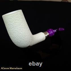 Deluxe Block Meerschaum Pipe, 925 Silver, Smoking Pipe, Tobacco Pipa CASE AGM78