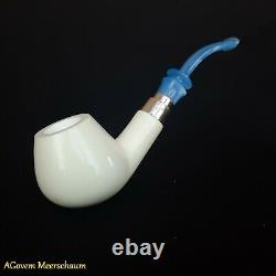 Deluxe Block Meerschaum Pipe, 925 Silver, Smoking Pipe, Tobacco Pipa CASE AGM79