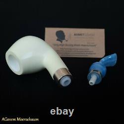 Deluxe Block Meerschaum Pipe, 925 Silver, Smoking Pipe, Tobacco Pipa CASE AGM79