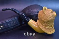 Deluxe Cat Pipe By KENAN new-block Meerschaum Handmade W Case#635