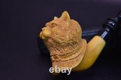 Deluxe Cat Pipe By KENAN new-block Meerschaum Handmade W Case#635