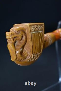 Deluxe Chinese Dragon W Axe Pipe Block Meerschaum-NEW W CASE#452