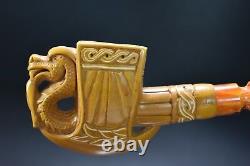 Deluxe Chinese Dragon W Axe Pipe Block Meerschaum-NEW W CASE#452