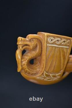 Deluxe Chinese Dragon W Axe Pipe Block Meerschaum-NEW W CASE#452