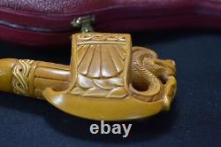 Deluxe Chinese Dragon W Axe Pipe Block Meerschaum-NEW W CASE#452