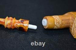 Deluxe Chinese Dragon W Axe Pipe Block Meerschaum-NEW W CASE#452