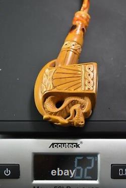 Deluxe Chinese Dragon W Axe Pipe Block Meerschaum-NEW W CASE#452