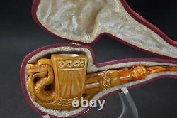 Deluxe Chinese Dragon W Axe Pipe Block Meerschaum-NEW W CASE#452