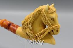 Deluxe Horse? Pipe new-block Meerschaum Handmade W Fitted Case#1857