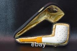 Deluxe Lattice Billiard Pipe By ALI new-block Meerschaum Handmade W Case#1175