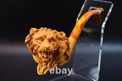 Deluxe Lion Empossed Pipe By SADIK YANIK new-block Meerschaum W Case#176