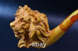 Deluxe Lion Empossed Pipe By SADIK YANIK new-block Meerschaum W Case#176