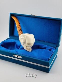 Devil Skull Block Meerschaum Pipe, with Case, Unique Meerschaum Pipes