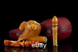 Dog Figure PIPE BLOCK MEERSCHAUM-NEW-HAND CARVED W Case#118 Collectors Pipe