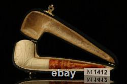 Dragon Carved Billiard Block Meerschaum Pipe with fitted case M1412