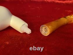 Dülger Hand Carved Block Meerschaum Tobacco Smoking Bent Pipe Amber Stem + Case