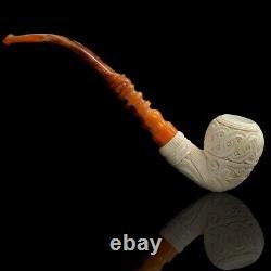 EGE Churchwarden Stem Ornate Pear Pipe Block Meerschaum-NEW HANDMADE W CASE#568