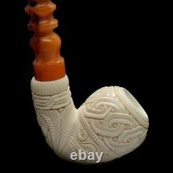 EGE Churchwarden Stem Ornate Pear Pipe Block Meerschaum-NEW HANDMADE W CASE#568