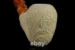 EGE Ornate Pear Pipe BLOCK MEERSCHAUM-NEW-HAND CARVED With Case#1492