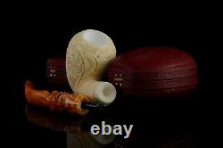 EGE Ornate Pear Pipe BLOCK MEERSCHAUM-NEW-HAND CARVED With Case#1492