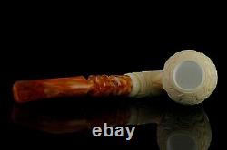 EGE Ornate Pear Pipe BLOCK MEERSCHAUM-NEW-HAND CARVED With Case#1492