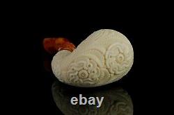 EGE Ornate Pear Pipe BLOCK MEERSCHAUM-NEW-HAND CARVED With Case#1492