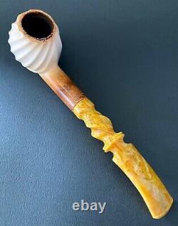 EPIC Swirled Spiral Bent Billiard Block Meerschaum Pipe with Case and NICE COLOR