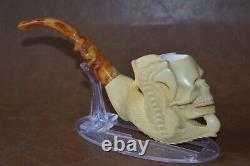 Eagle Claw Holding Skull Pipe Block Meerschaum-NEW With Case#887