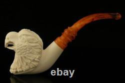 Eagle Head Hand Carved Block Meerschaum Pipe with custom CASE 12206
