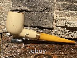 Early 14k Band Real Block Meerschaum Estate Tobacco Pipe Amber Stem Germany