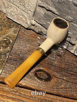 Early 14k Band Real Block Meerschaum Estate Tobacco Pipe Amber Stem Germany