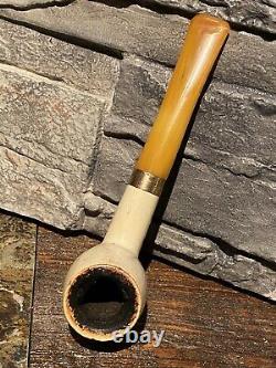 Early 14k Band Real Block Meerschaum Estate Tobacco Pipe Amber Stem Germany