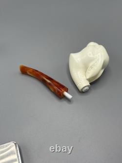 Easter Bunny Figure Pipe block Meerschaum Handmade New Custom Made Case#49