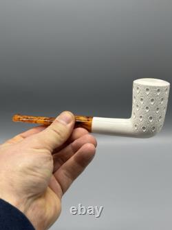 Ege Lattice Tall Chimney Pipe New Handmade block Meerschaum W Case#255