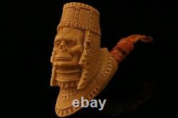 Egyptian Skull Hand Carved Block Meerschaum Pipe with custom case 11881