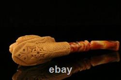Egyptian Skull Hand Carved Block Meerschaum Pipe with custom case 11881