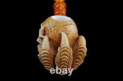 Elaborately Claw Holds Skull Pipe Block Meerschaum-NEW With Case#1010