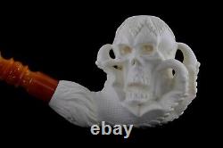 Elaborately Claw Holds Skull Pipe Block Meerschaum-NEW With Case#1029