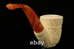 Embossed Dublin Hand Carved Block Meerschaum Pipe with custom CASE 10340