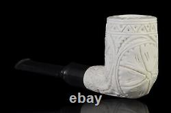 Engraving Block Meerschaum Pipe hand carved Smoking tobacco w case MD-152