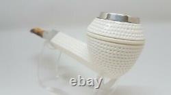Excellent elite block meerschaum pipe with silver ring and fitted case