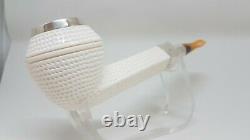Excellent elite block meerschaum pipe with silver ring and fitted case