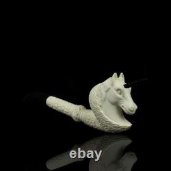 Fancy Ornate Unicorn Figure Pipe BLOCK MEERSCHAUM-NEW-HAND CARVED W Case#805