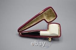 Fancy Poker Pipe 9 MM Filter BLOCK MEERSCHAUM-NEW-HANDCARVED W Case#233