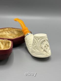 Fat Ornate Masonic Emblem Volcano Pipe new-block Meerschaum Handmade W Case#892