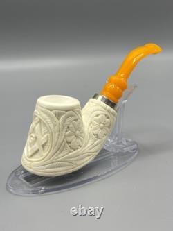 Fat Ornate Masonic Emblem Volcano Pipe new-block Meerschaum Handmade W Case#892
