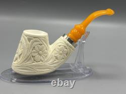 Fat Ornate Masonic Emblem Volcano Pipe new-block Meerschaum Handmade W Case#892